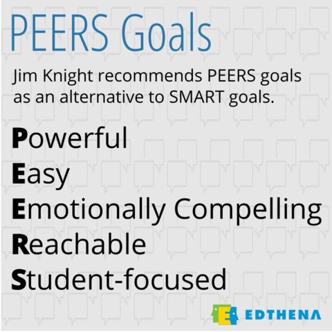 For impact cycles, Jim Knight recommends PEERS goals as an alternative to SMART goals.