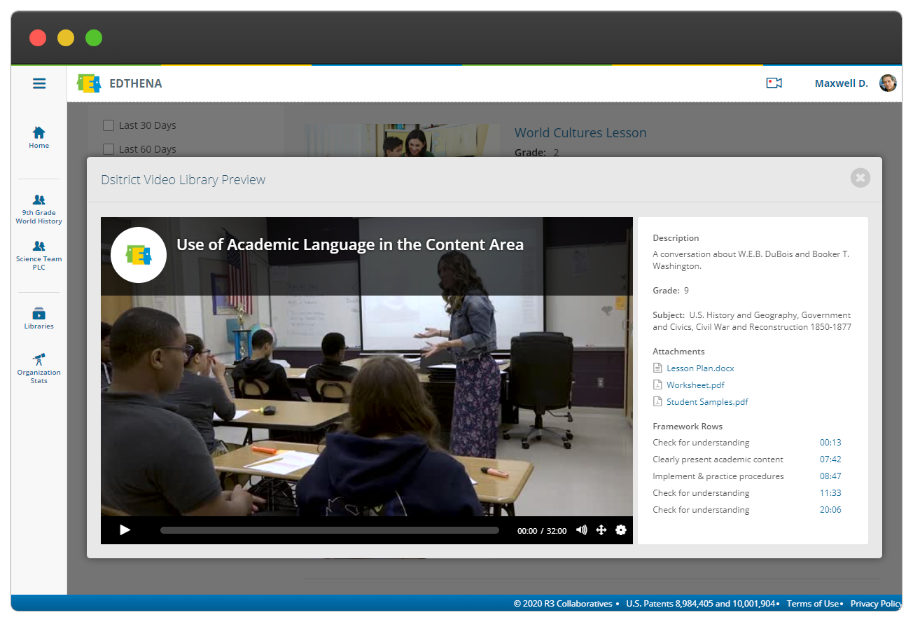 Modal showing how teaching videos are professional learning tools when part of a video library