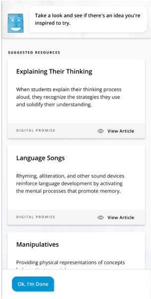 Teachers access curated resources to support Science of Reading instruction within the AI Coach by Edthena platform