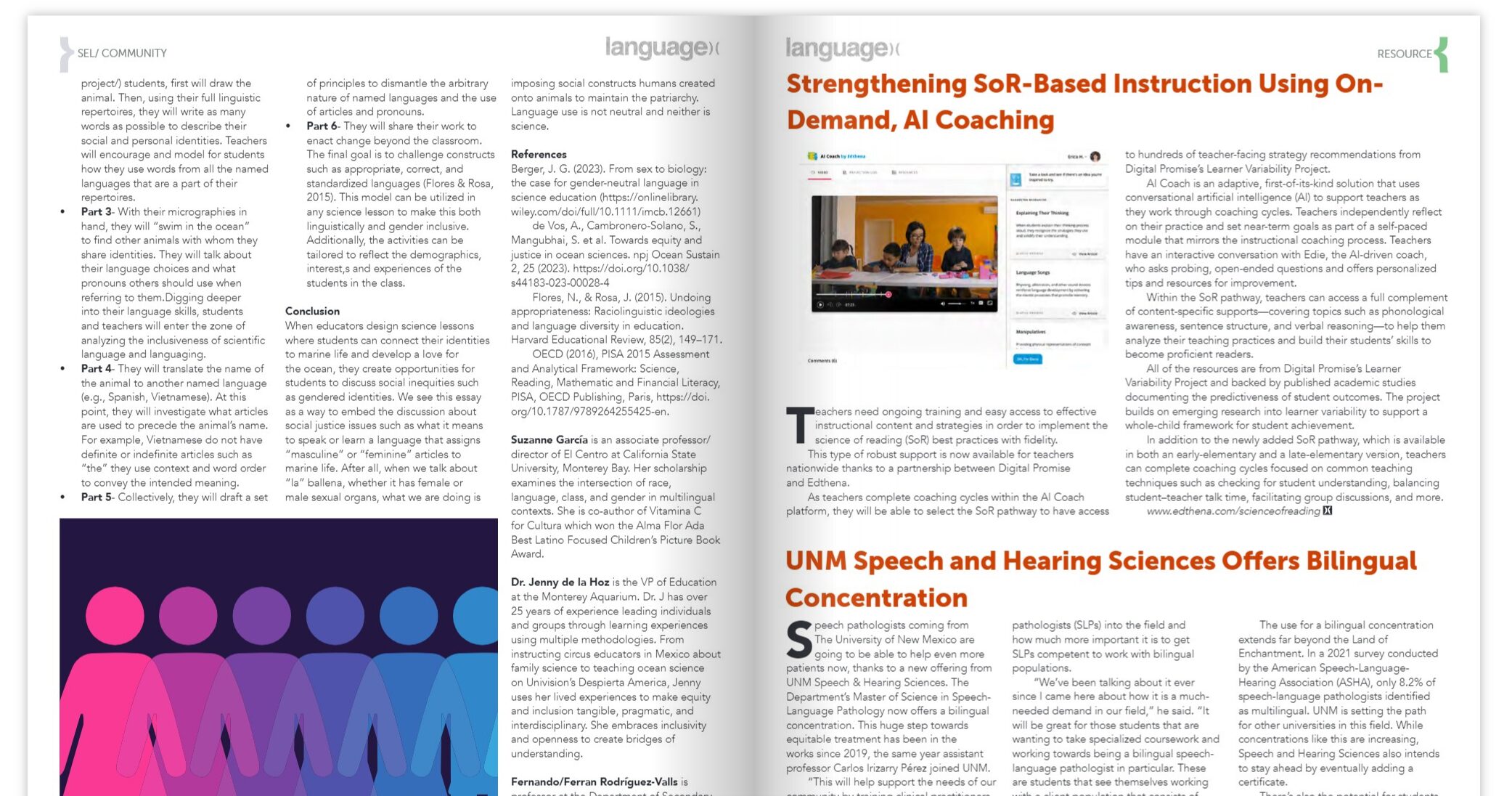 a page of Language Magazine featuring an article titled, "Science of Reading-Based Instruction Using On-Demand AI Coaching" 