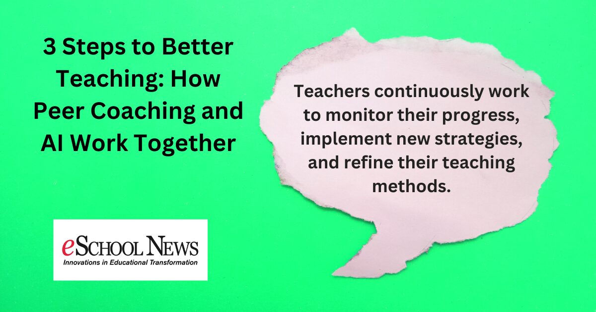 Quote from Andi Morency and the eschool news logo the quote says: teachers continuously work to monitor their progress, implement new strategies, and refine their teaching methods